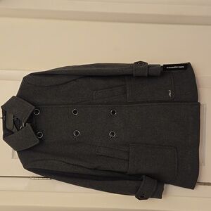 Karl Lagerfeld Charcoal Double-Breasted Pea Coat